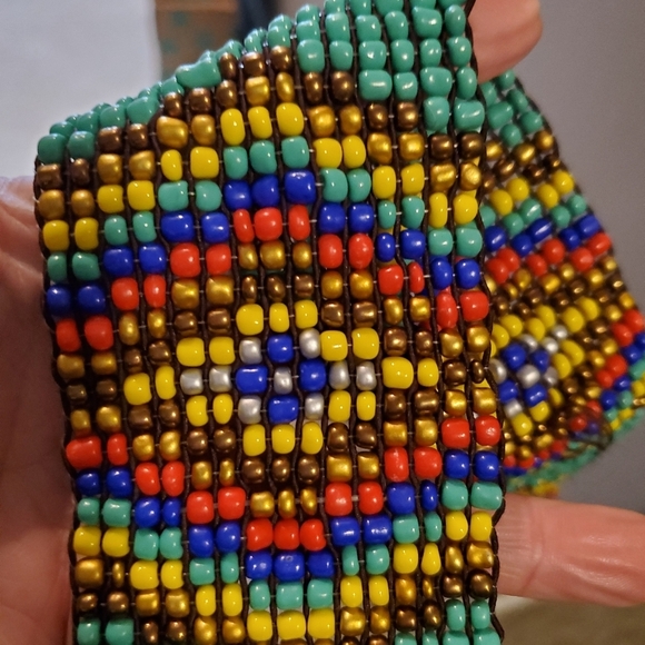 Beaded / wood elastic stretch belt. Bohemian - Picture 9 of 9